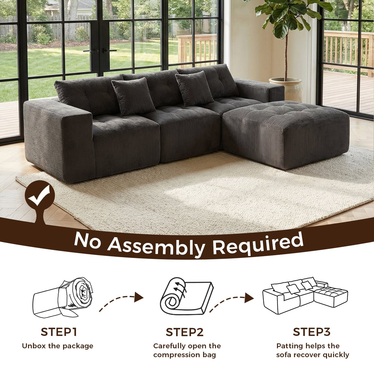 101" L-Shaped Modular Compression Sofa