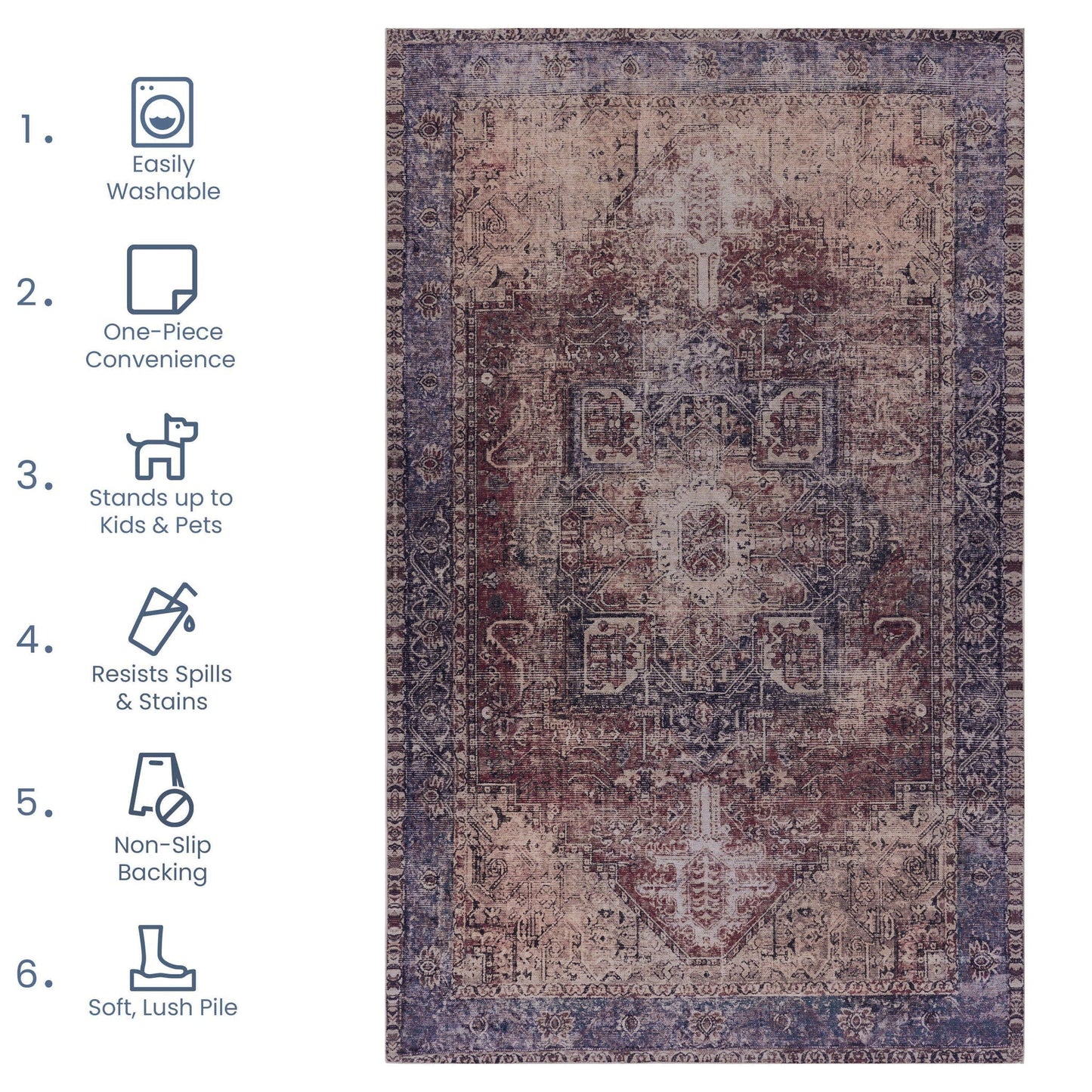 Maval - 3' X 5' Washable Area Rug - Burgundy