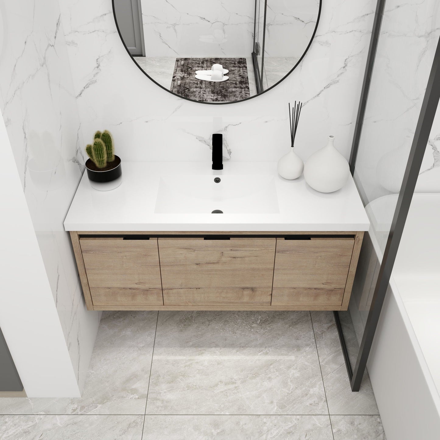Floating Bathroom Vanity with Resin Sink and Soft-Close Doors