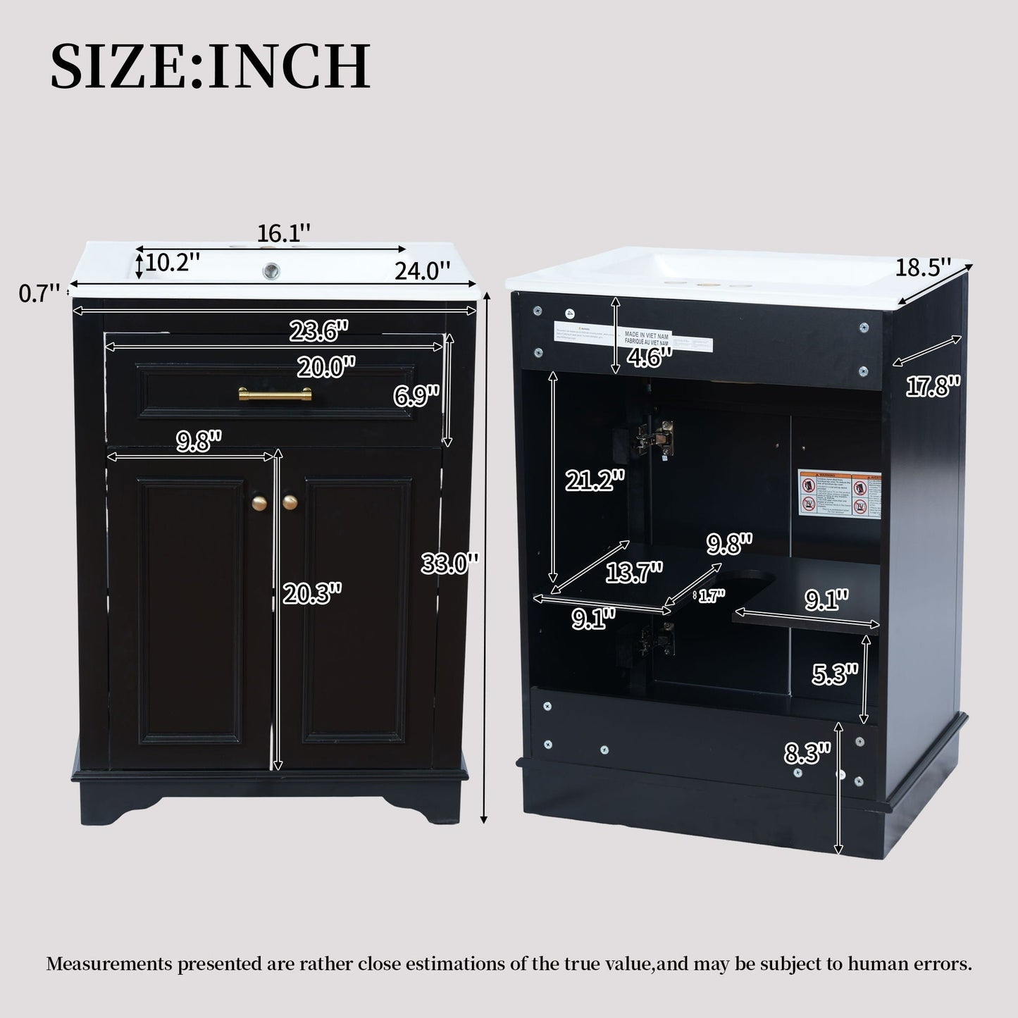 Bathroom Vanity With Integrated Sink, 2 Door Cabinet With Tip Out Drawer