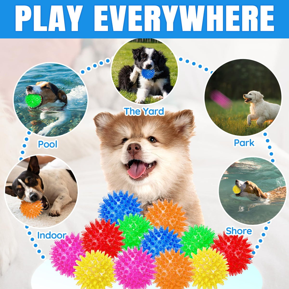 12-Pack Squeaky Spiky Dog Balls, Balls For Small Medium Dogs Durable TPR, Floats, Bouncy, Soothes Gums, Cleans Teeth, Boredom Buster, Interactive Play, Indoor And Outdoor Fetch