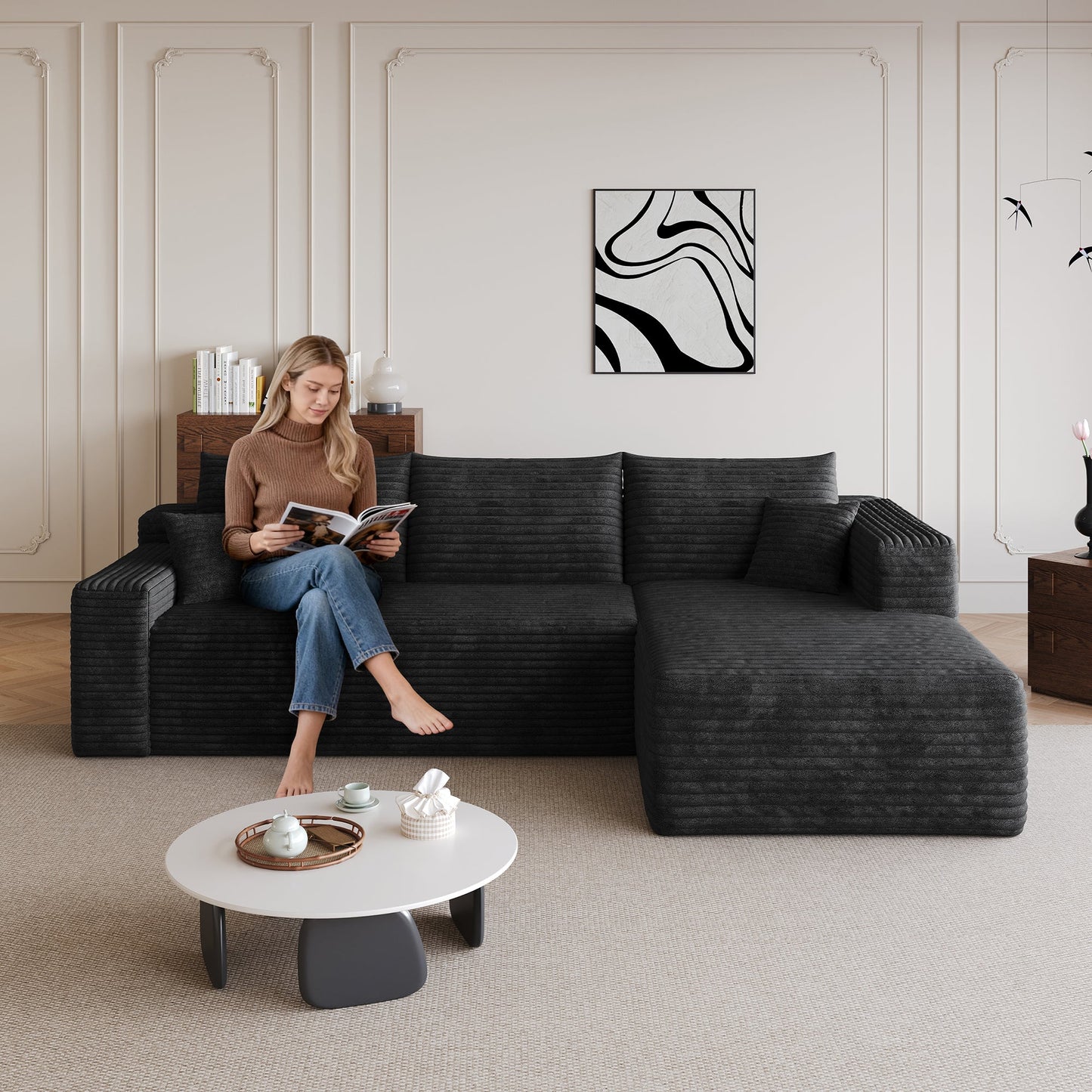 95" Cloud Sectional Sofa, Modern Minimalist Upholstered Couch