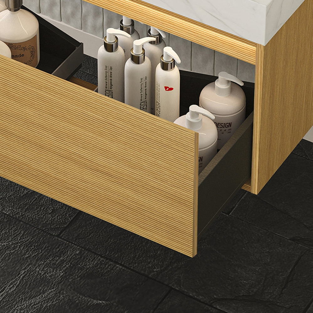 Nyah 36'' Wall-Mounted Cabinet with Drawer, Light Woodgrain Color