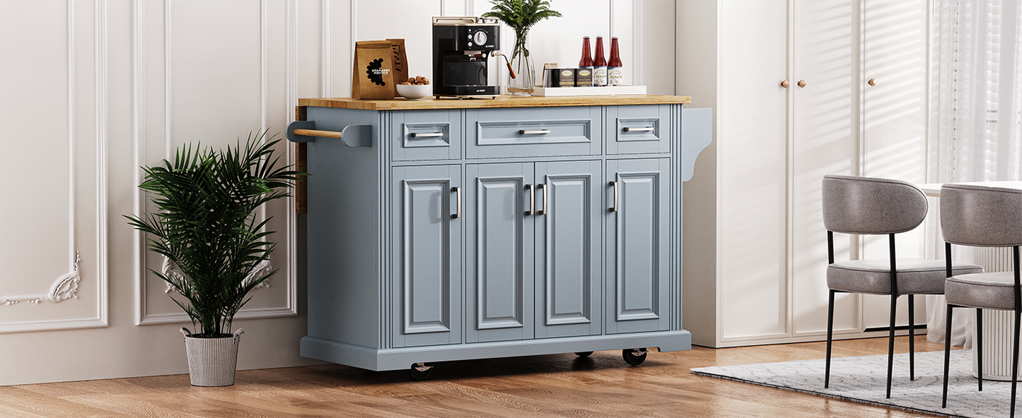K&K 54inch Large Kitchen Island with Rubber Wood Drop Leaf