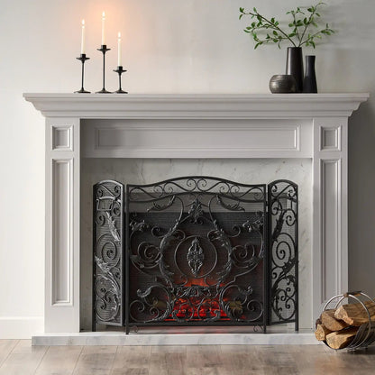 Mariella Traditional Floral Iron Fireplace Screen with Ornate Design