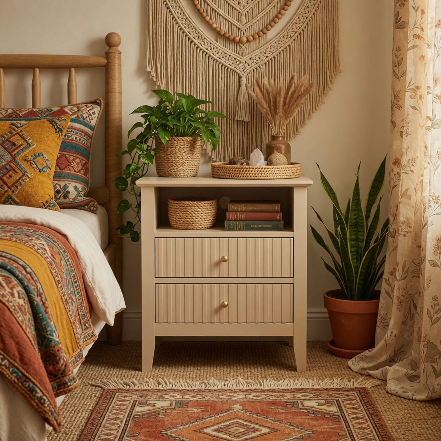 Fluted Nightstand With 2 Drawers