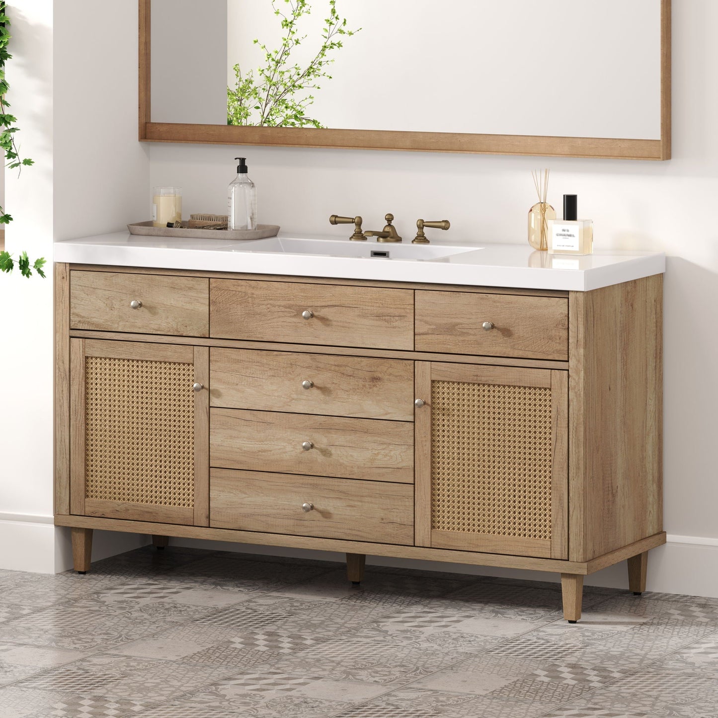 Bathroom Vanity With Sink, 5 Legs, Soft Close Drawers