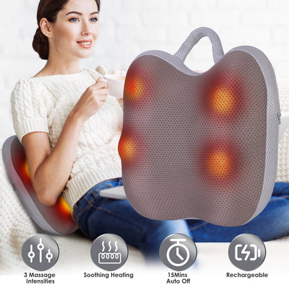 Shiatsu Back And Waist Massager With Heat Cordless Rechargeable Kneading Lower Back Massage Pillow Portable Lumbar Massager For Home Car Office