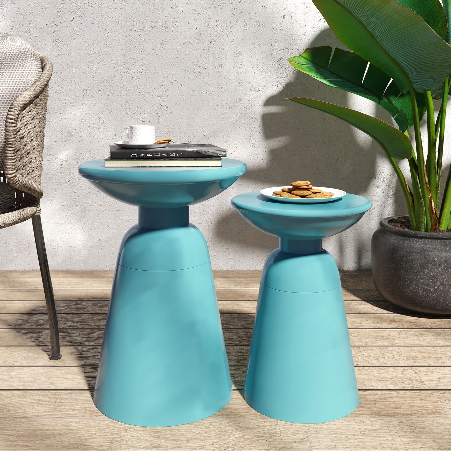 Serenita Outdoor Side Tables With Flared Design (Set of 2)