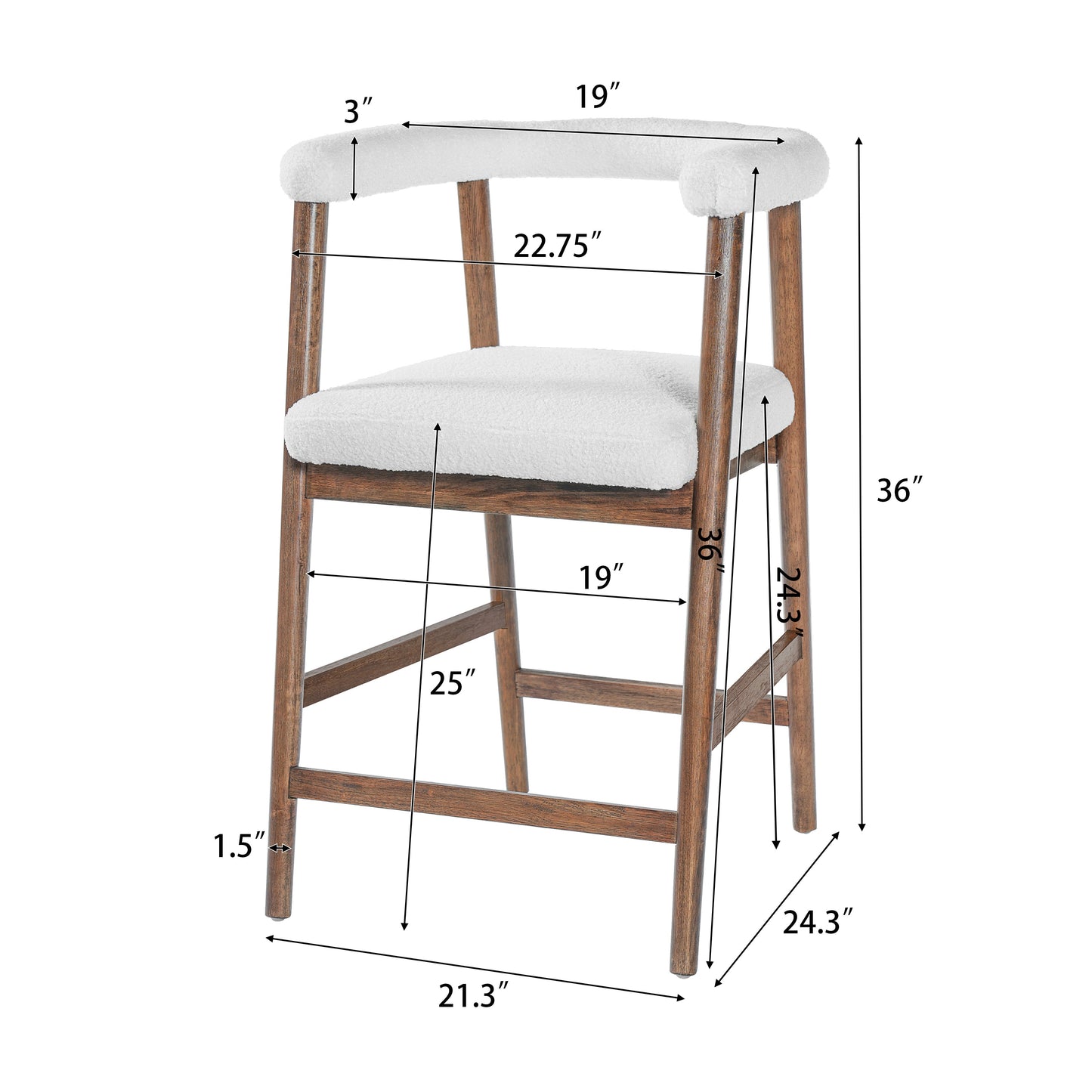 24.5'' Seat Height Bar Stools with Back, Set of 2
