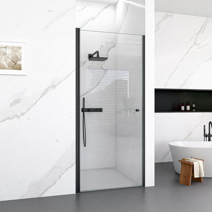 32"W x 72"H Frameless Circular Pivot Shower Door in Matte Black