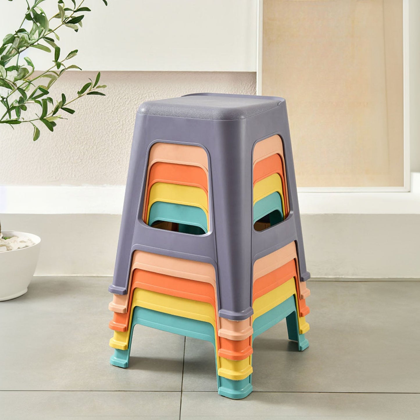 5 Pack Stackable Classroom Stools, 18.8" Height Colorful Nesting Plastic Stool
