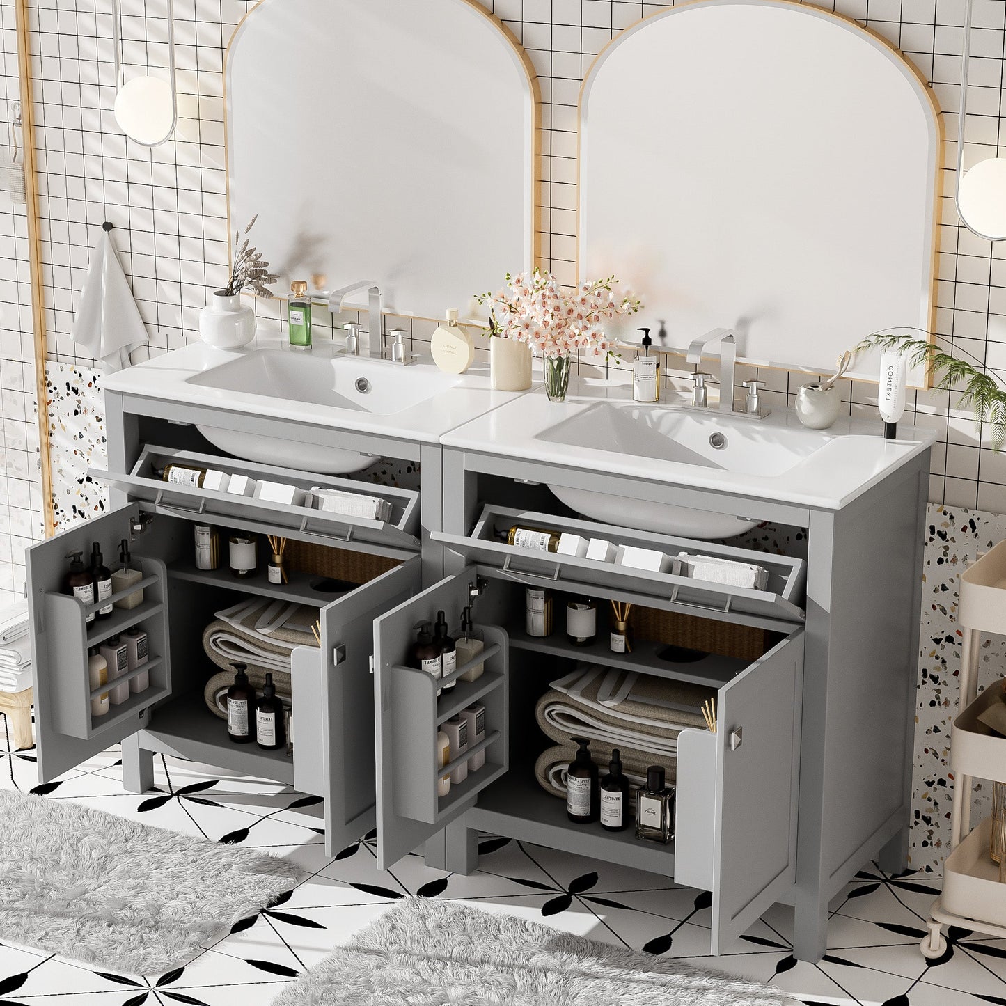 60" Modern Black Bathroom Vanity Set