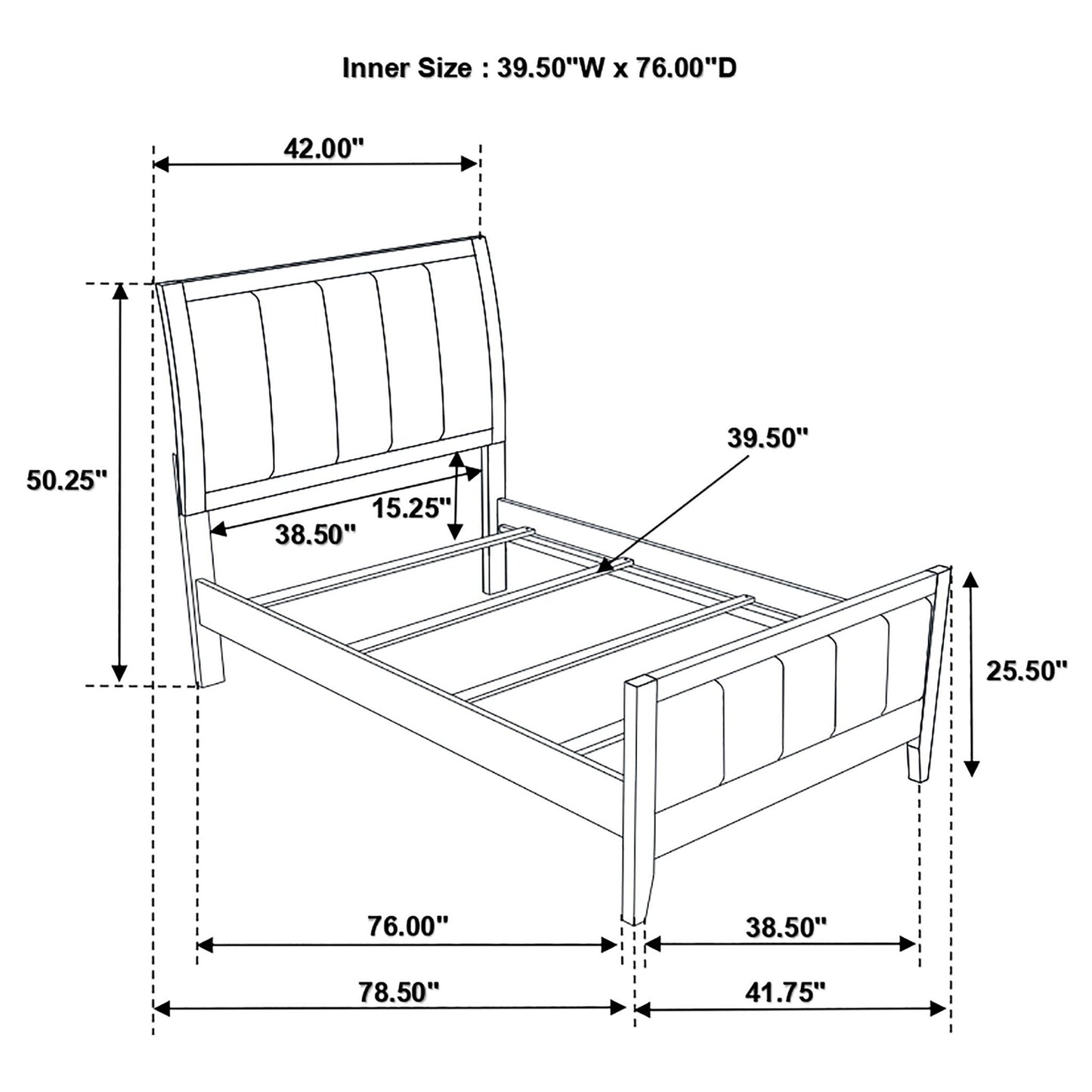 Twin Panel Bed With Headboard And Tapered Legs - Brown
