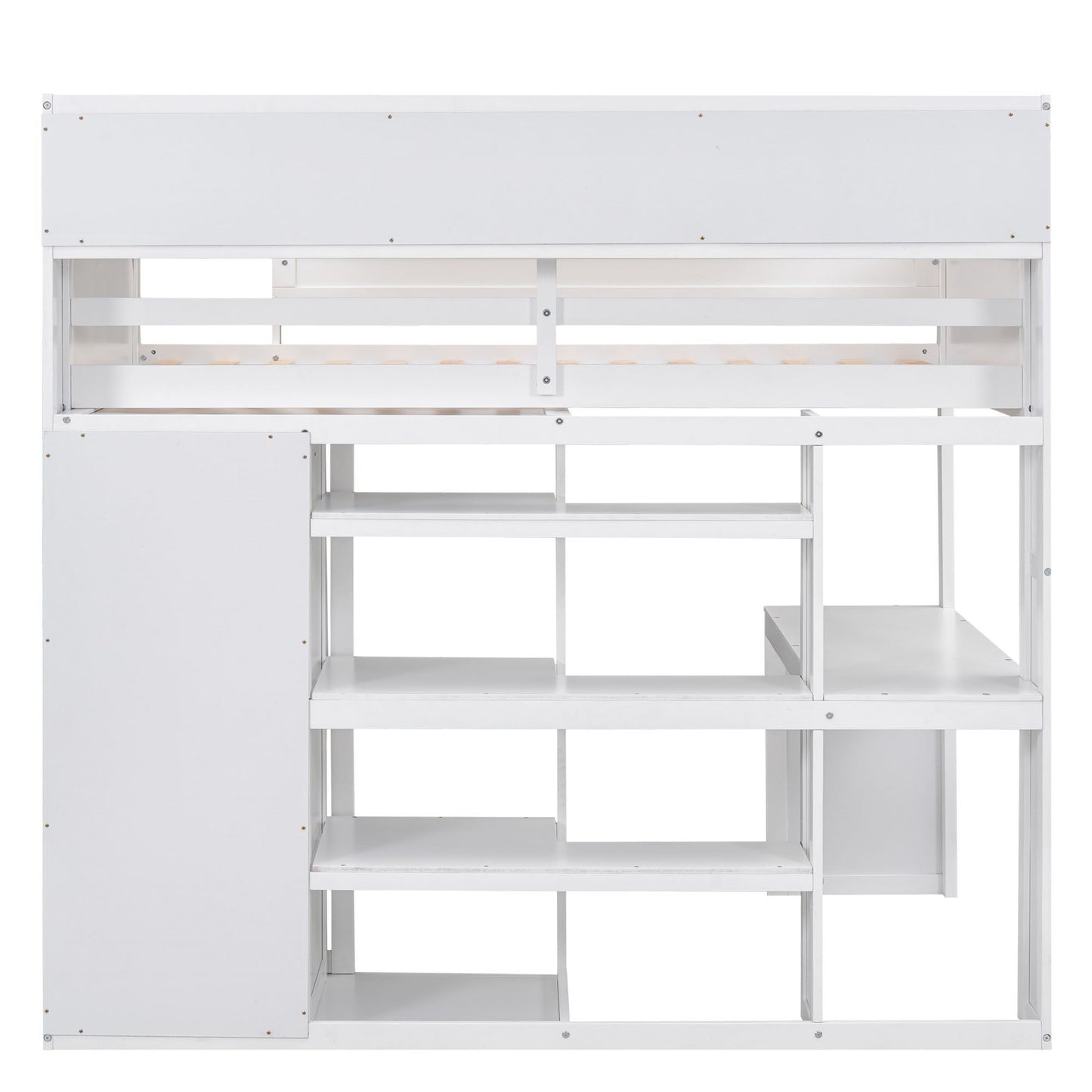 Loft Bed With Built In Desk, Storage Shelves, And Wardrobe