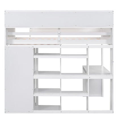 Loft Bed With Built In Desk, Storage Shelves, And Wardrobe