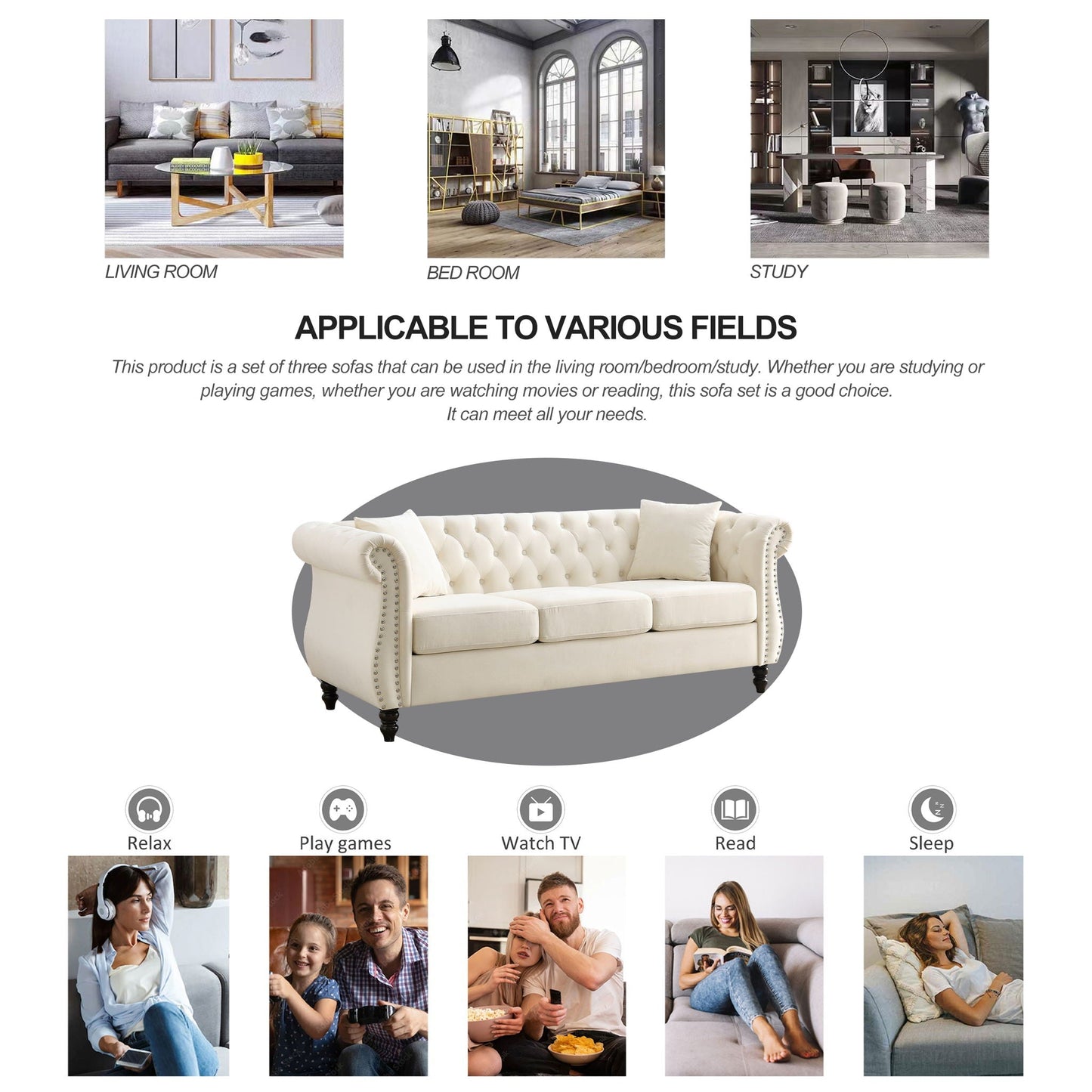 Chesterfield Sofa With Rolled Arms And Nailhead Trim