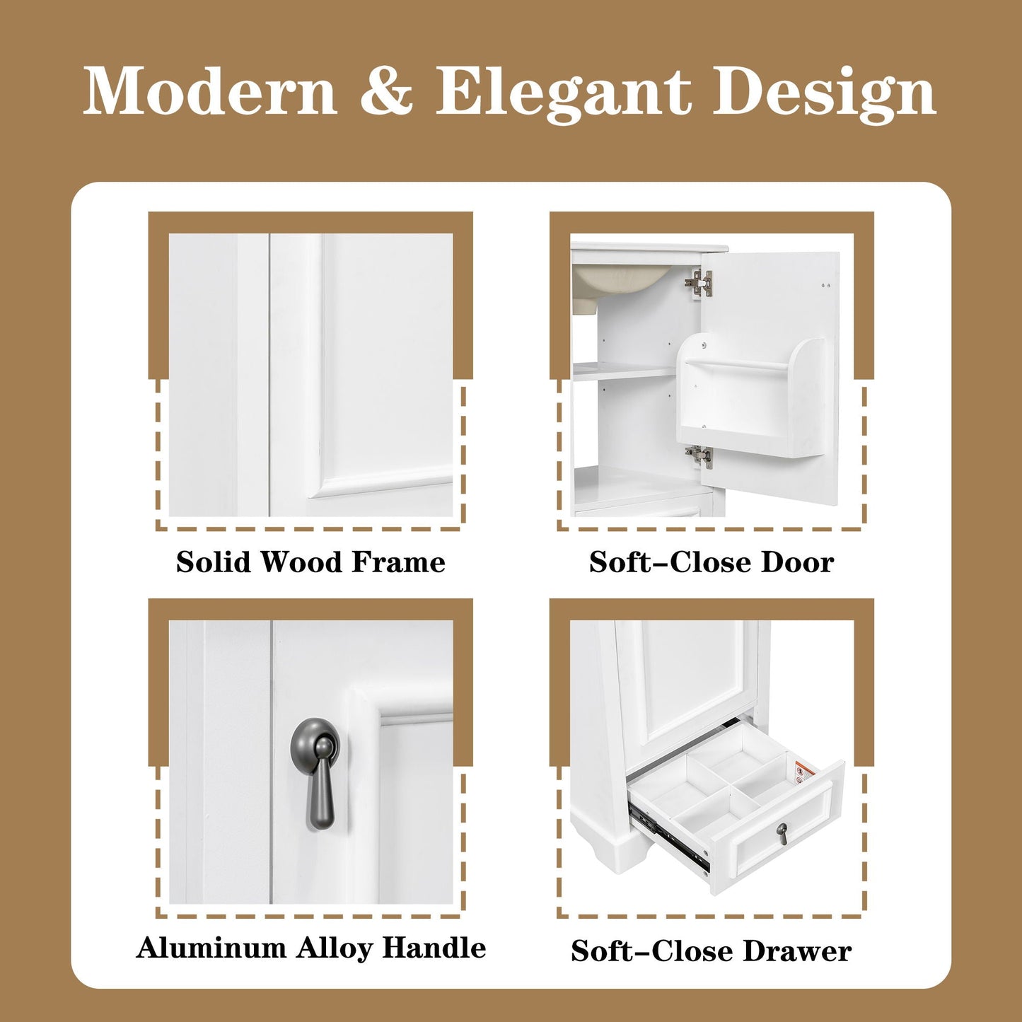 Bathroom Vanity With Sink, Soft Close Door, Adjustable U-Shaped Shelf