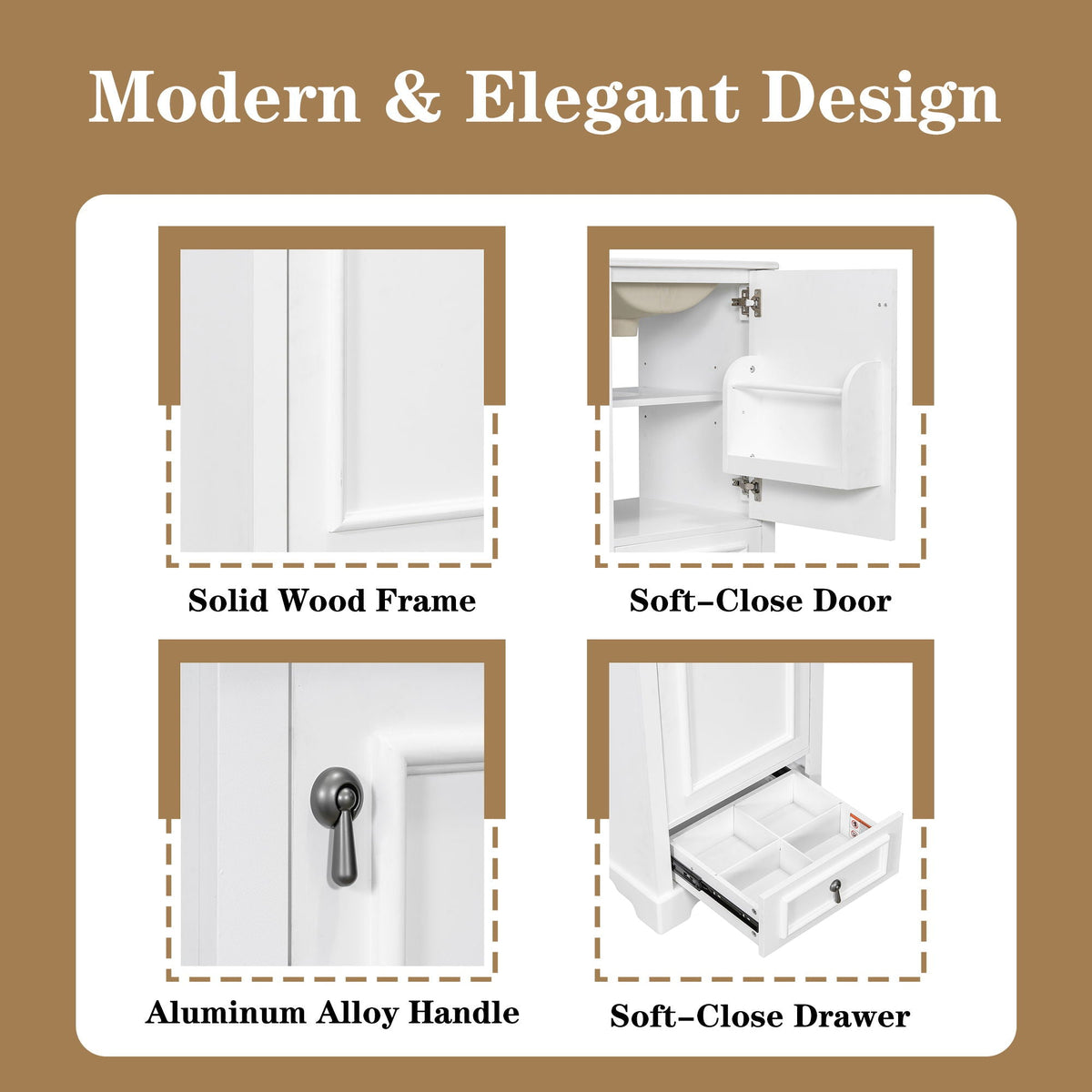 Bathroom Vanity With Sink, Soft Close Door, Adjustable U-Shaped Shelf