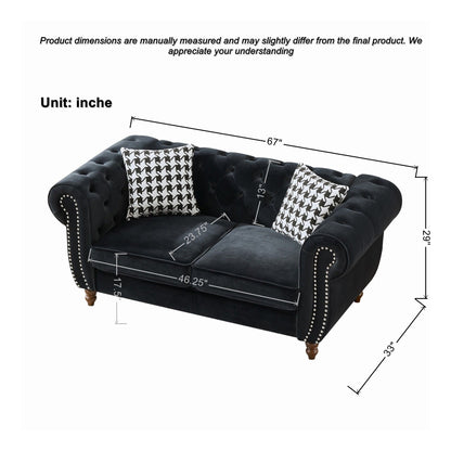 Chesterfield 3 And 2 Seater Upholstery Sofa With Roll Armrest & Nailhead Fabric Couch