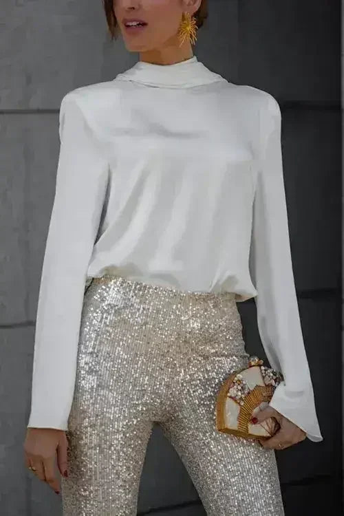 Backless Cowl Neck Long Sleeve Blouse – Elegant & Stylish | Femstylo