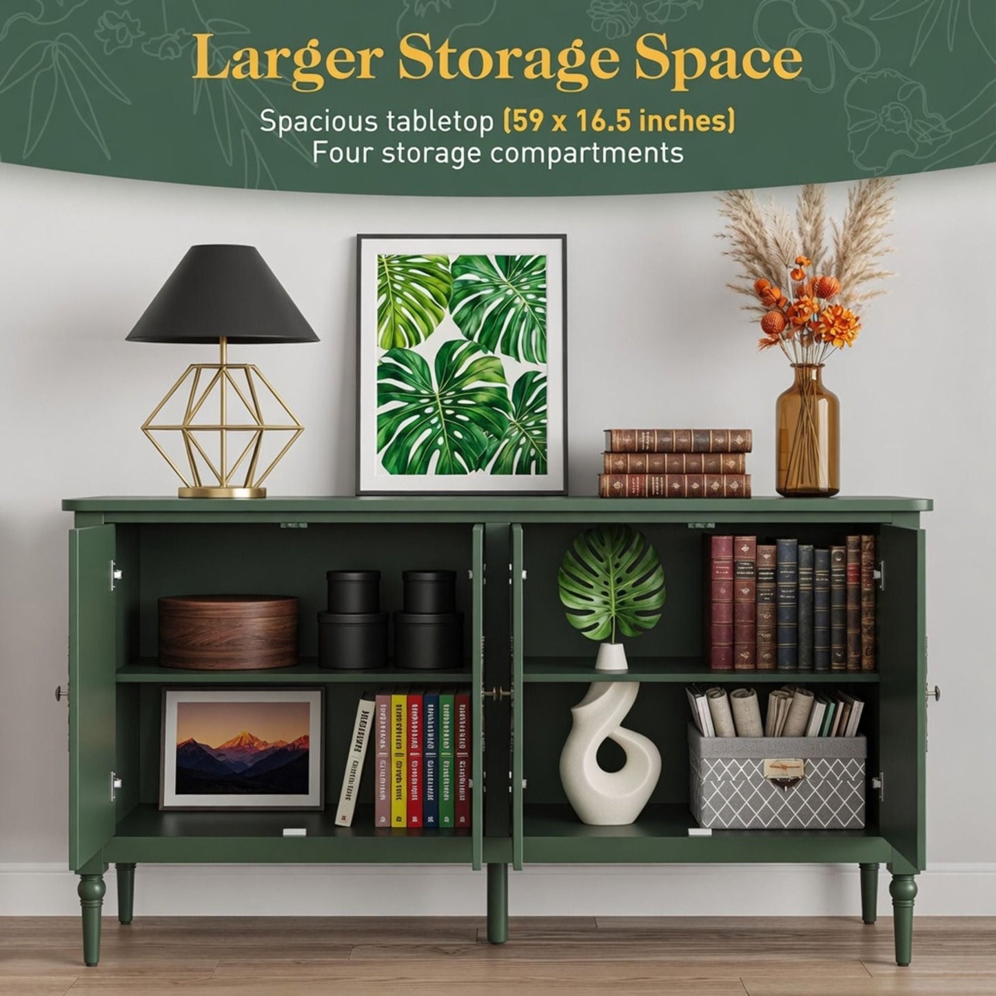Vintage Buffet Cabinet With Adjustable Shelves