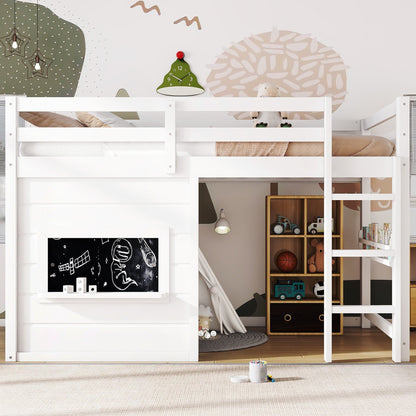 Twin Size Loft Bed With Sliding Chalkboard & Bookshelf