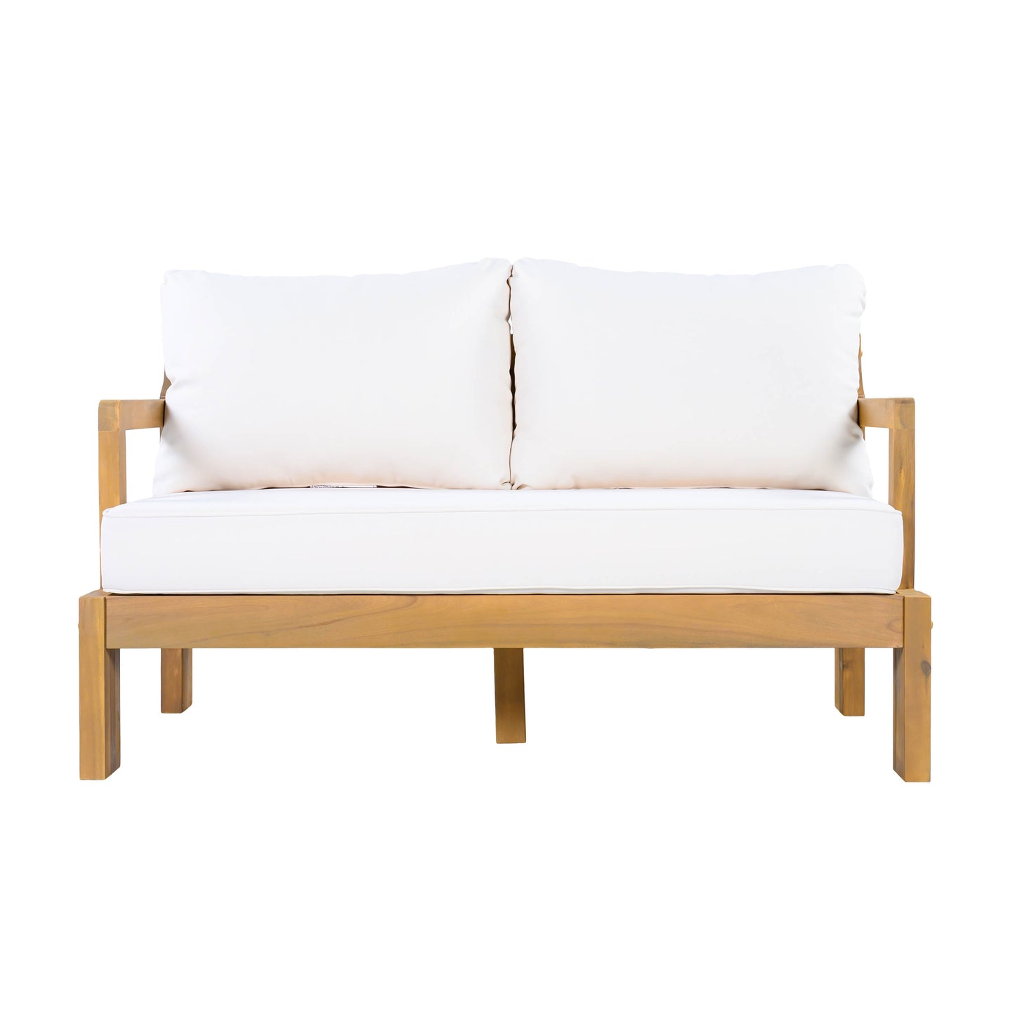 Outdoor 4-Seater Acacia Wood Patio Chat Set, Beige + Natural