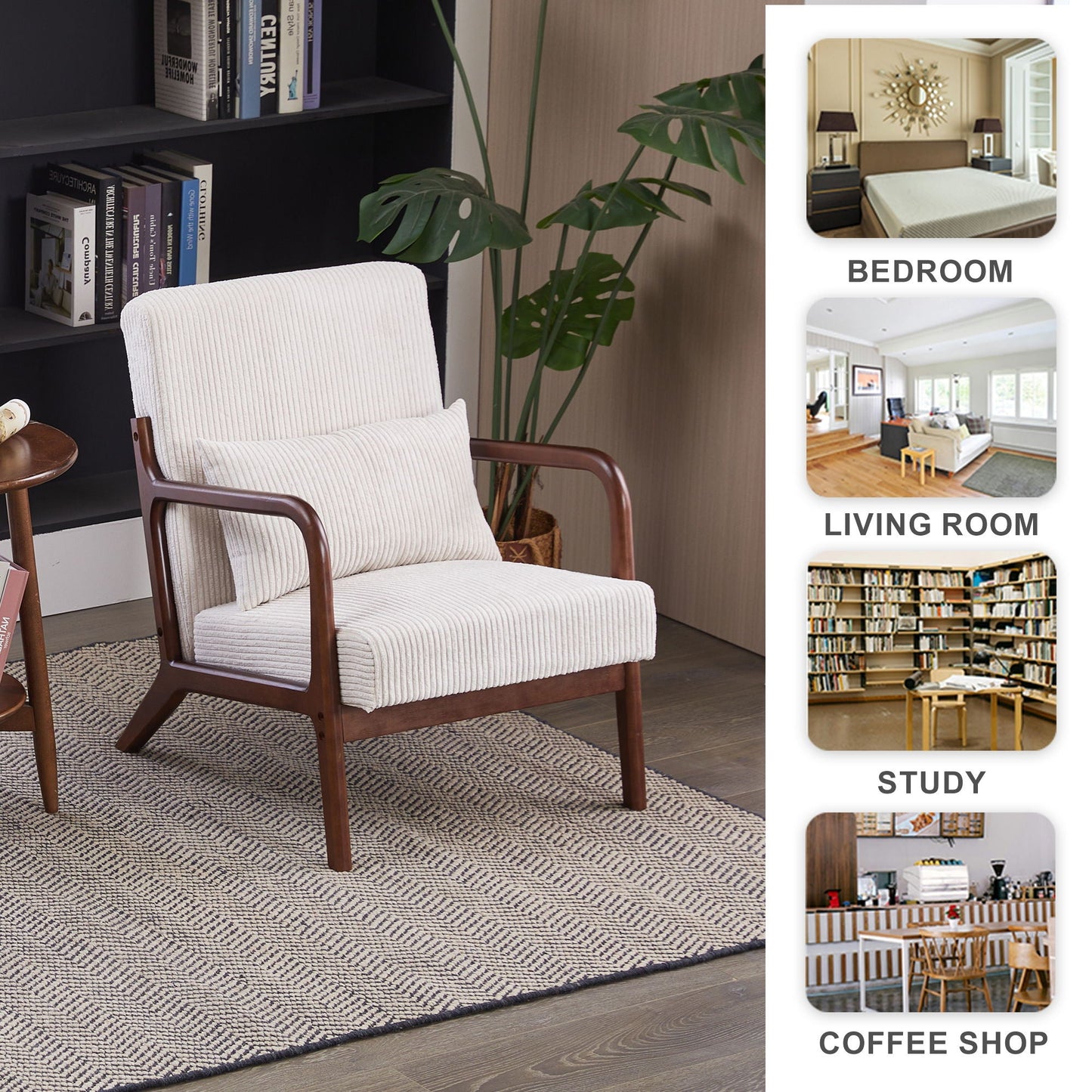 Accent Chair With Pillow And Wood Frame
