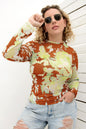 Printed Round Neck Long Sleeve Blouse