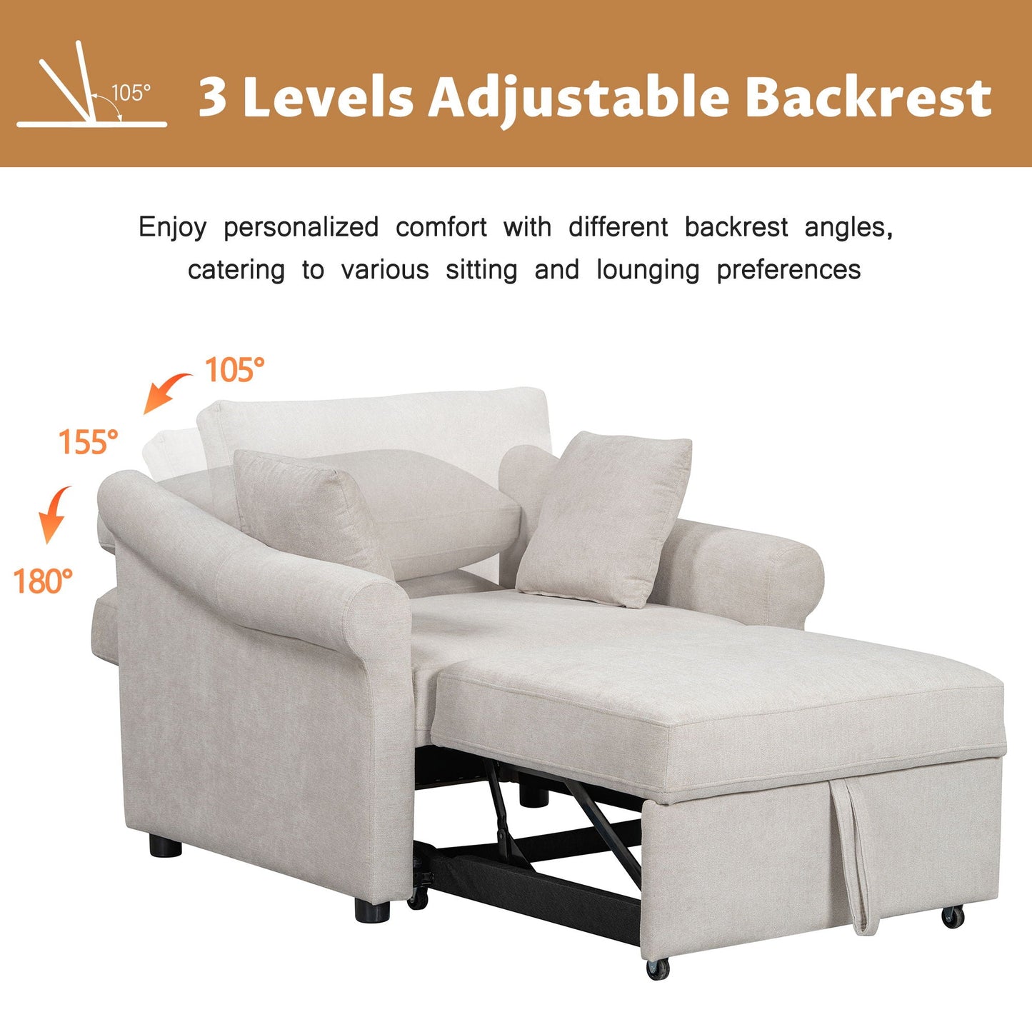 Convertible Sleeper Chair With Adjustable Backrest