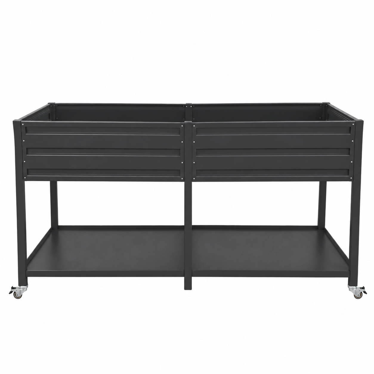 Dual Tier Elevated Metal Raised Garden Bed with Lockable Wheels & Lower Storage Shelf