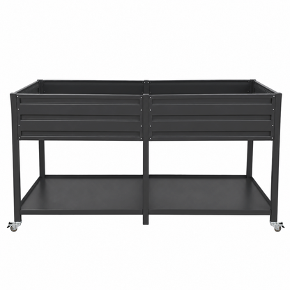 Dual Tier Elevated Metal Raised Garden Bed with Lockable Wheels & Lower Storage Shelf