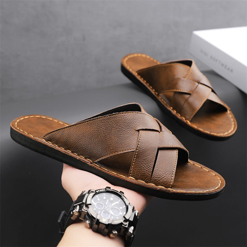 Western-style Flat-bottom Hollowed-out Large-size Slippers