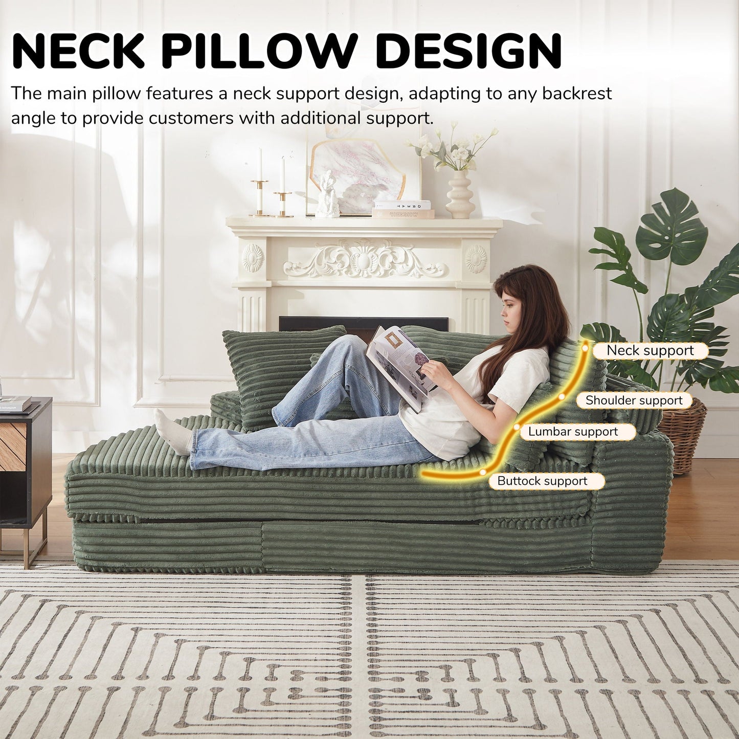 Semi Circular 2 In 1 Sofa Bed With Neck Pillow And Throw Pillows