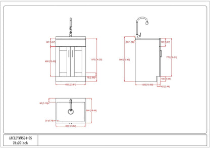 Shaker - Modern Wide, Laundry Cabinet With Faucet And Stainless Steel Sink