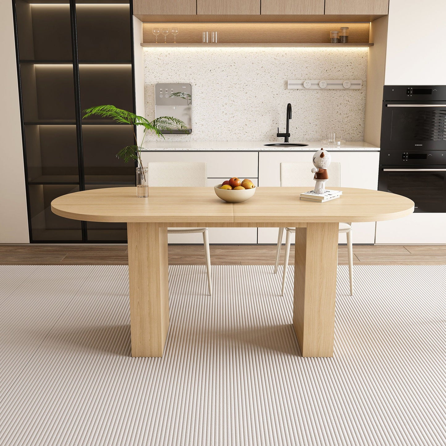 Oval Dining Table With Wood Strip Base