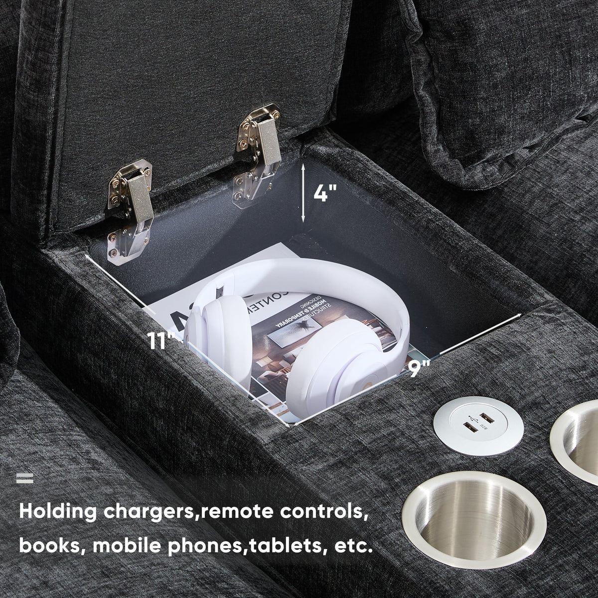 Modern U-Shaped Sectional Sofa with Console and USB Charger