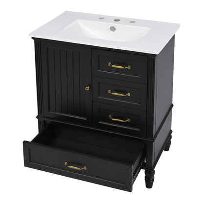 30" Bathroom Vanity With Sink, 3 Drawers, Adjustable Feet