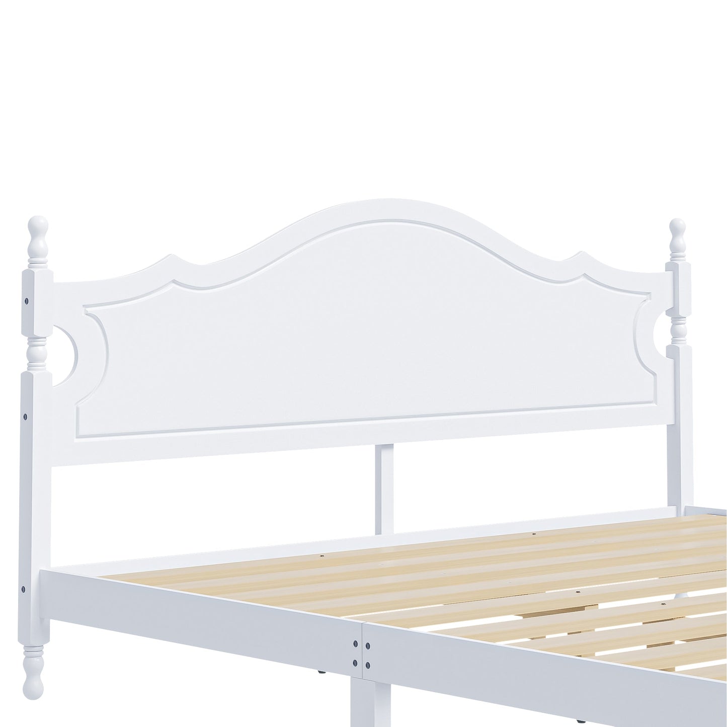 King Bed Frame with Headboard, Retro Style Wooden Platform Bed