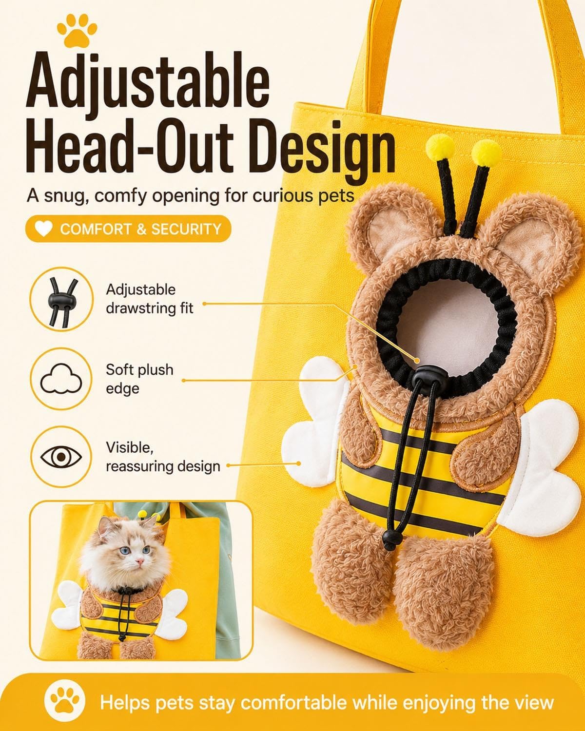 Paw Peek Bag, Breathable Pet Canvas Shoulder Carrier, Cat Dog Tote Colorful Animal Shapes Carrying Bag With Head-Out Design Adjustable Neck Small Dog Cat Carrier For Outdoor Use