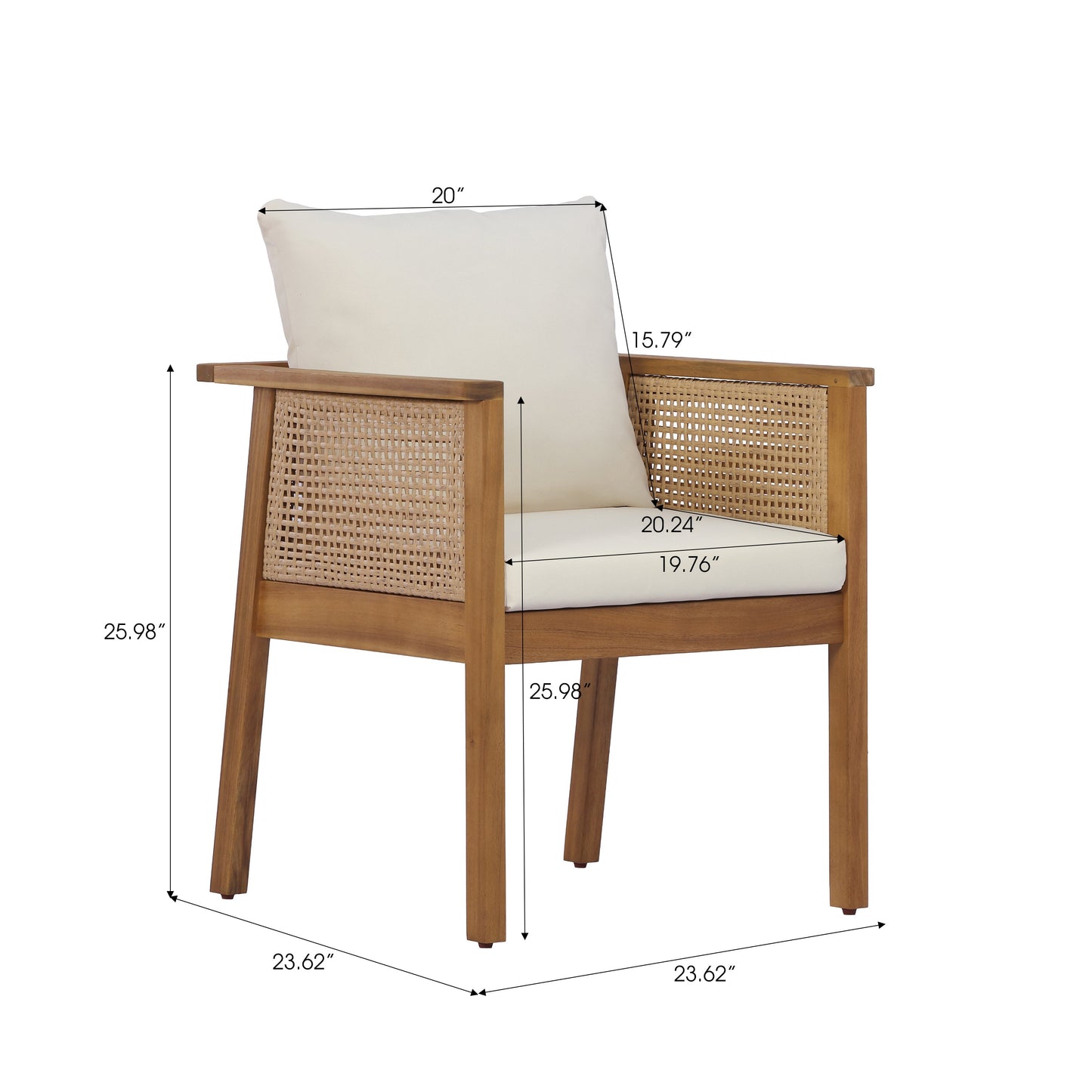 7-Piece Acacia Wood Outdoor Dining Set with Cream Cushions and Natural Wicker