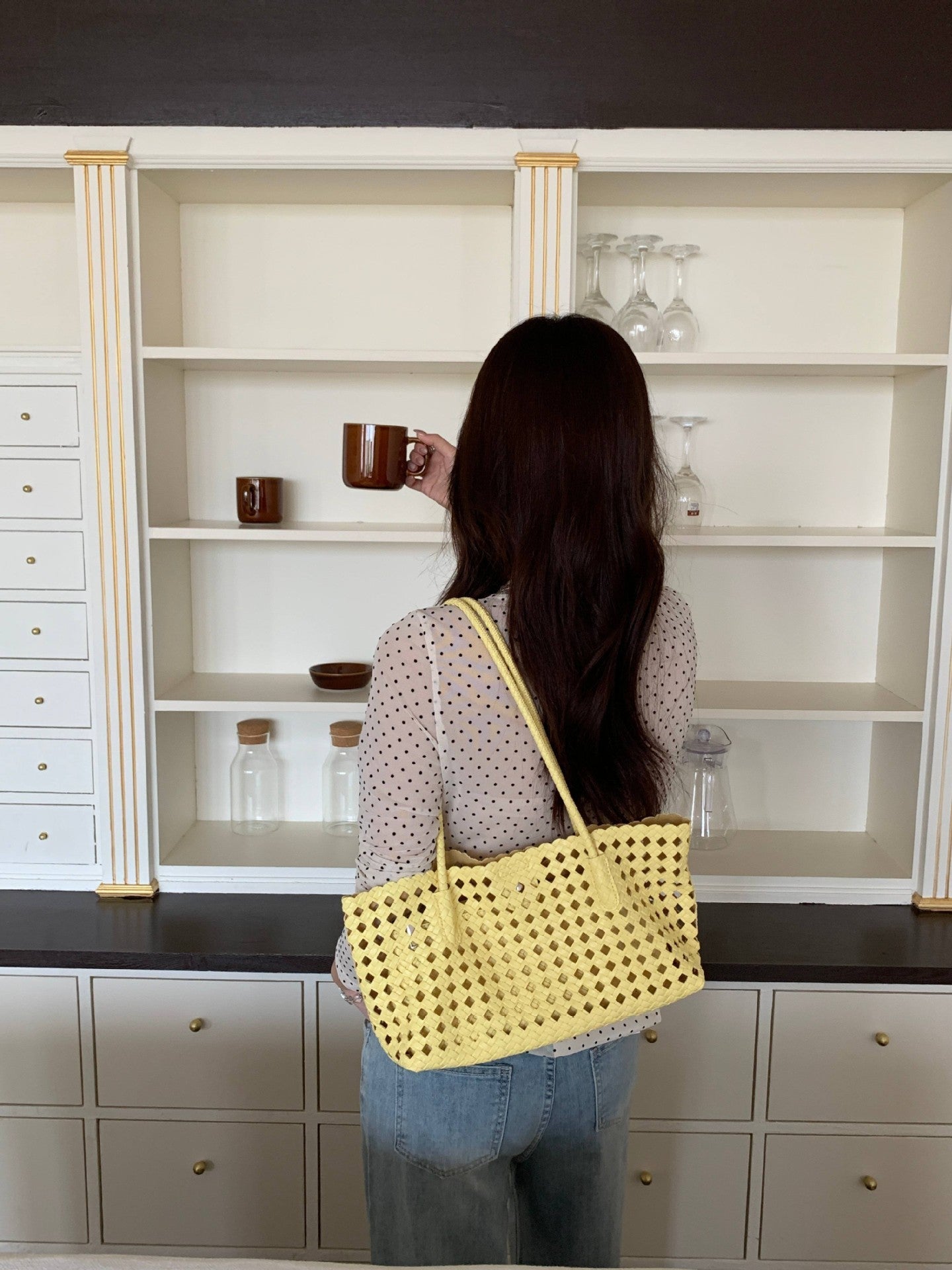 Hollow-out Woven Shoulder Bag For Women