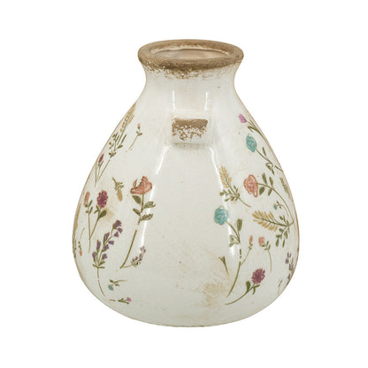 6.7x6.7x7.7' Round Ceramic Accent Vase with Multi-Colored Floral Motifs