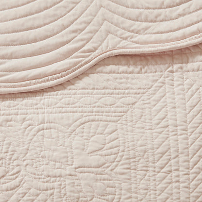 3 Piece Reversible Scalloped Edge Quilt Set - Blush King/Cal King