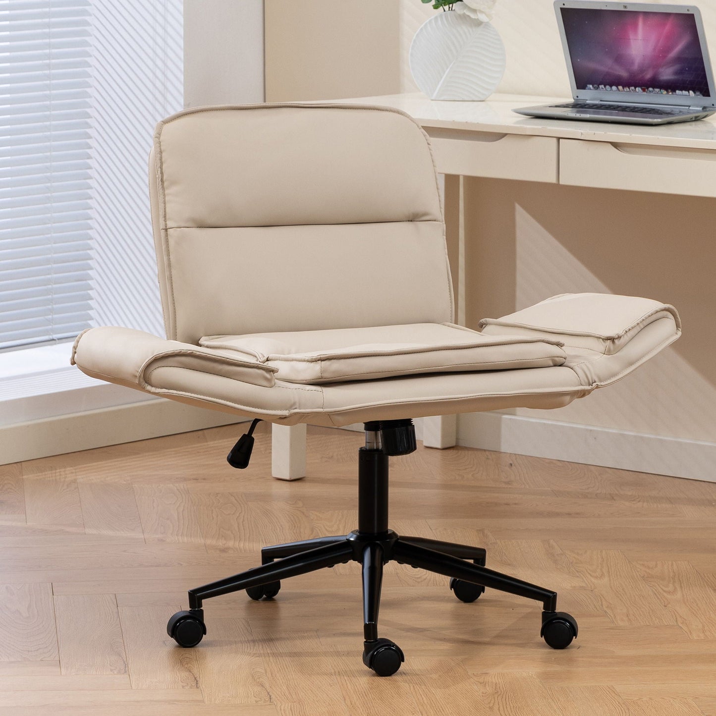 Criss Cross Swivel Desk Chair With Adjustable Armrests & Wheels For Home Office