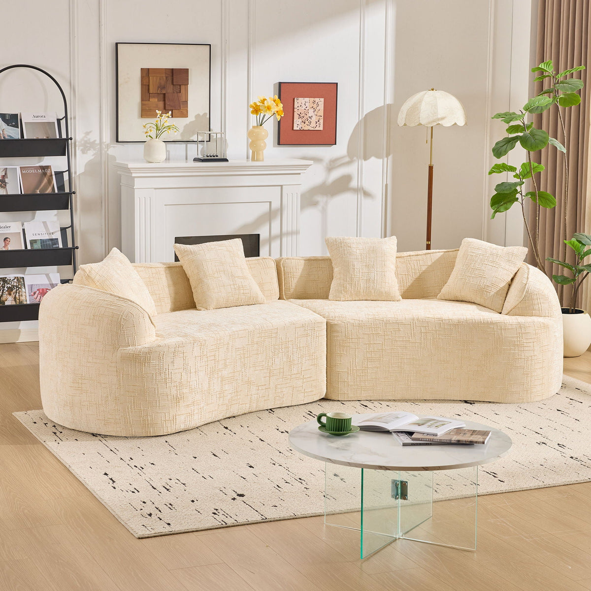 Curved Compressed Sofa, Nordic-Style Design For Living Room