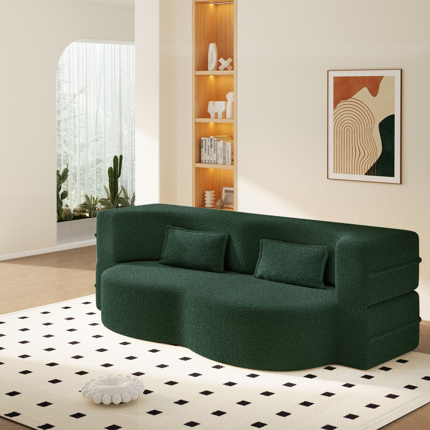 Modern Floor Sleeper Sofa Bed With 2 Pillows, Convertible Twin Size Folding Mattress For Living Room