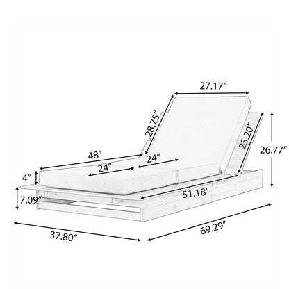 Acacia Wood Chaise Lounge with 4" Thick 3-Fold