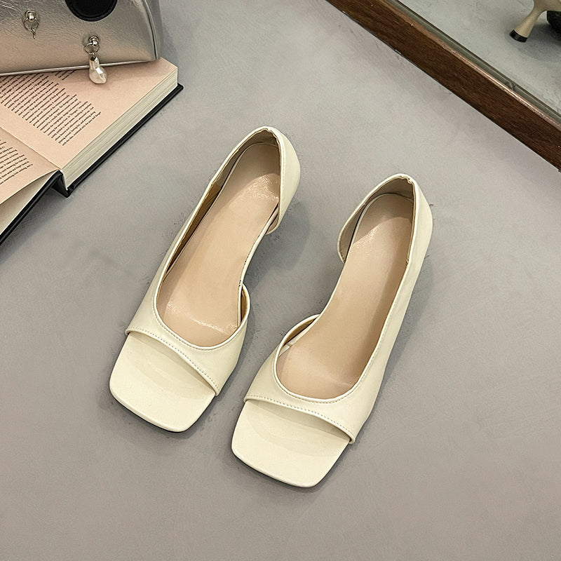 Summer Women French Style Soft Leather Square Peep Toe Slip-On Sandals, Elegant Versatile Thin High Heels
